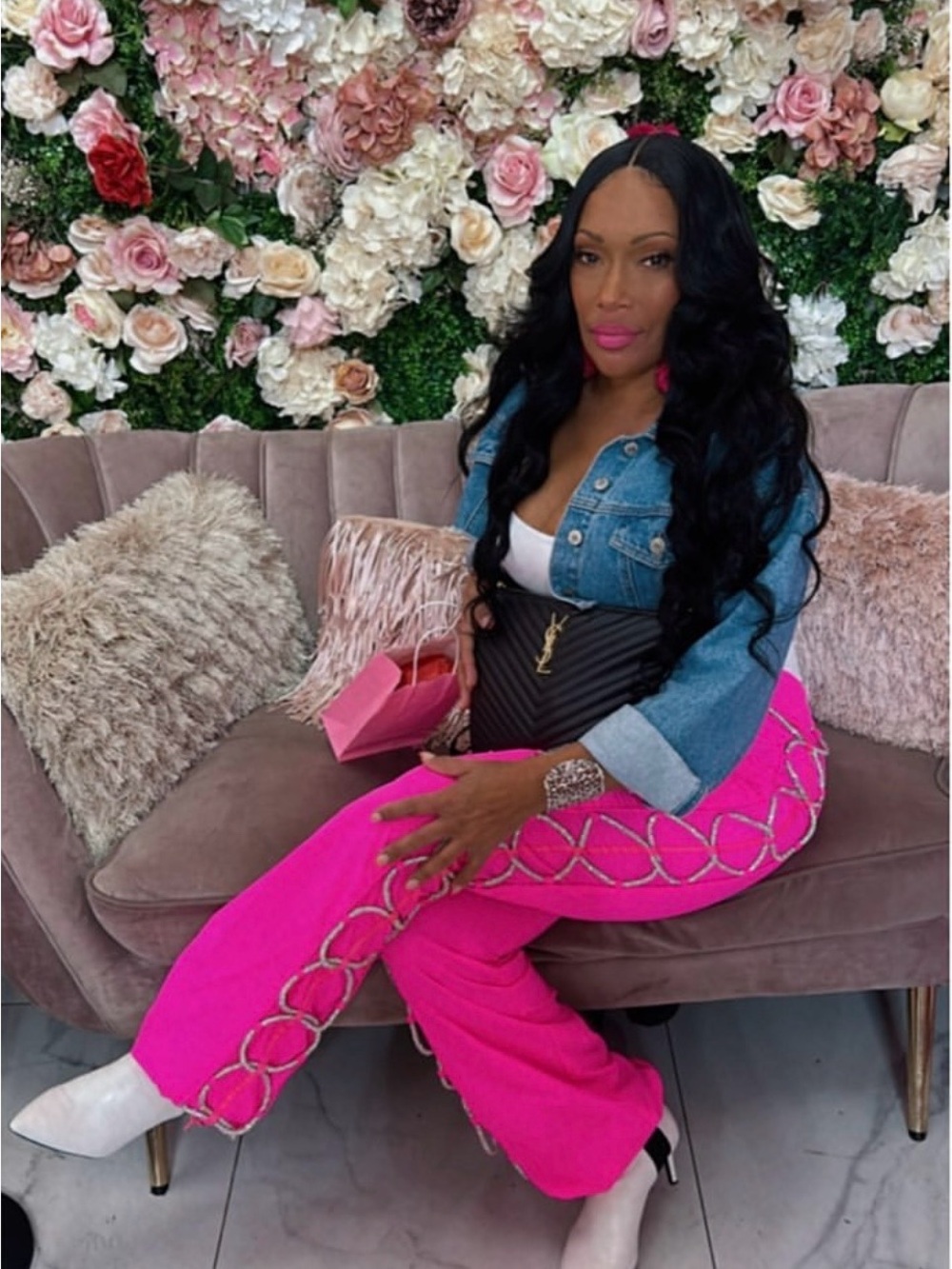 AKIRA Hot Pink Wide-Leg Jeans with Chain Detail